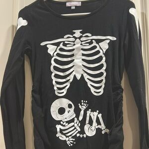 Brome Halloween Maternity skeleton graphic shirt long sleeve ruched 5%spandex S